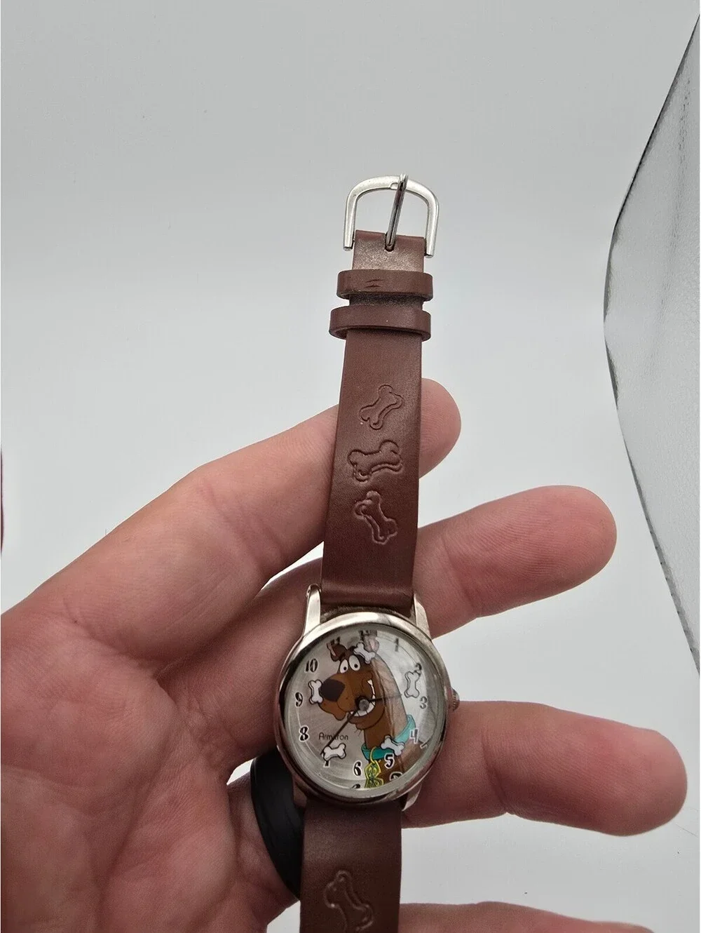 Armitron Scooby-Doo Kids Quartz Analog Watch Silver Dial Brown Leather Strap